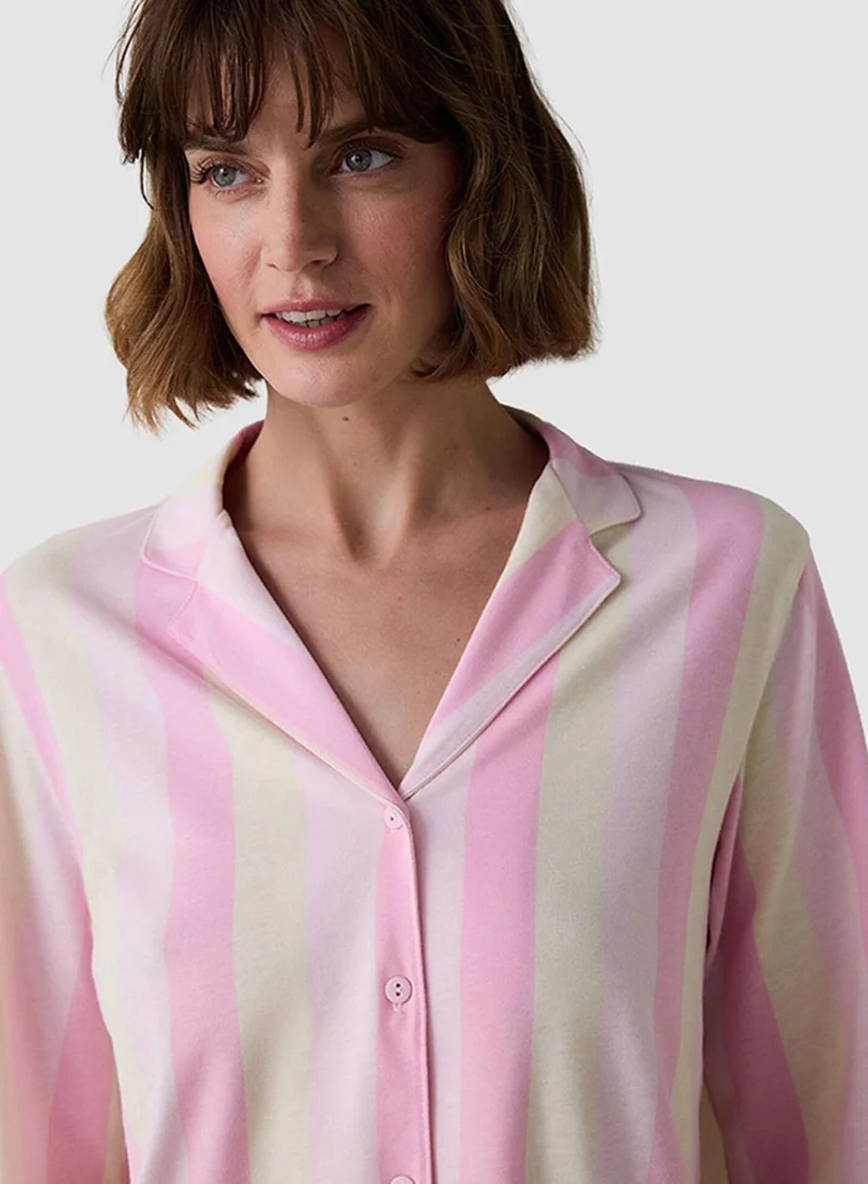 بنتي Striped Shirt Collar Cotton Pajama Set